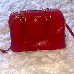Authentic Prada Saffiano Vernice Mini Promenade Bag, Red